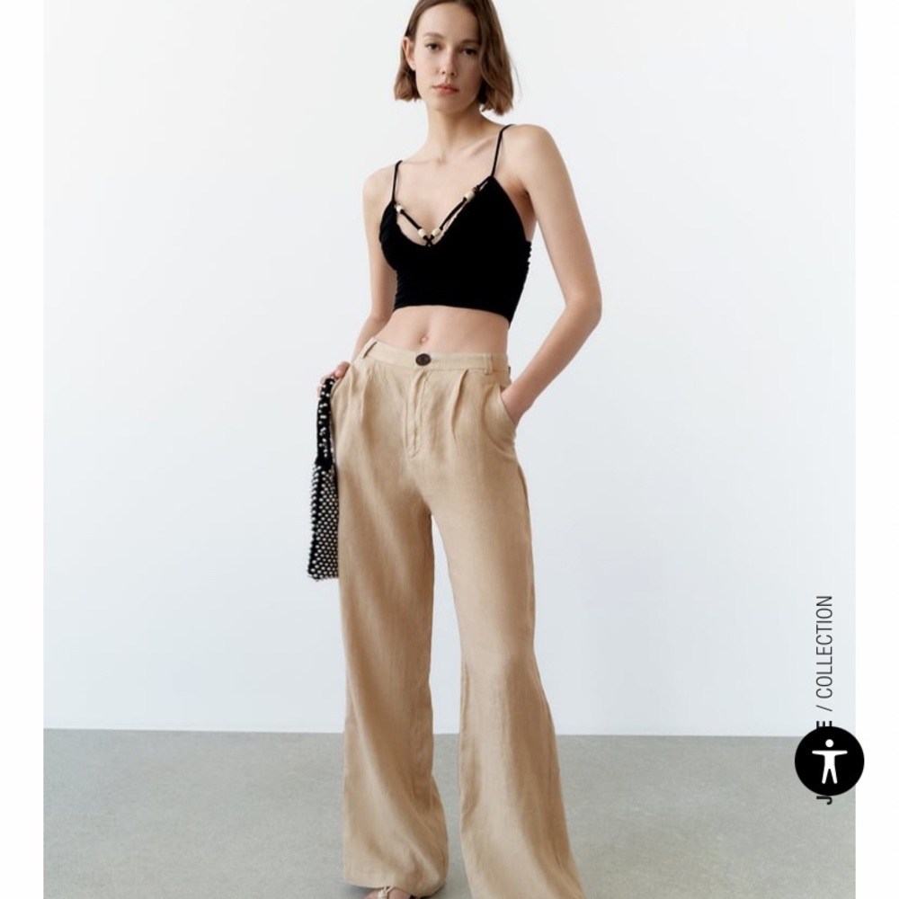 Zara High-Waisted Pleated Wide Leg Linen Pants